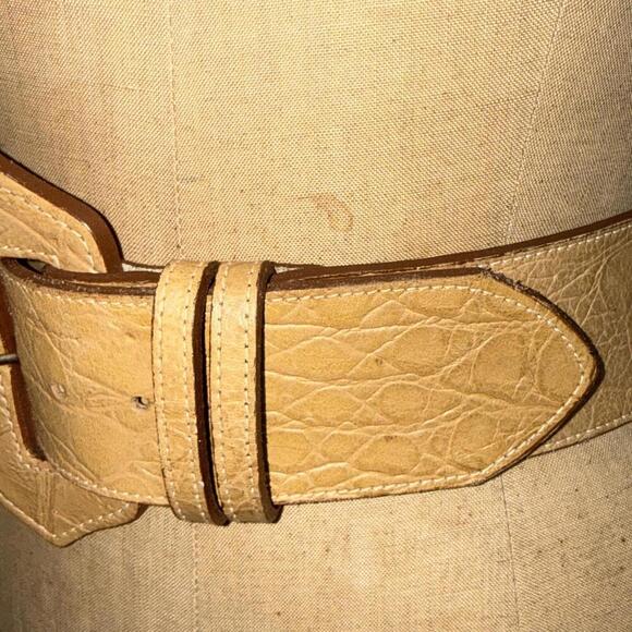 Vintage Sandy Duftler Y2K 90s Tan Leather Chunky Buckle Statement Belt 25-28” XS main image 15